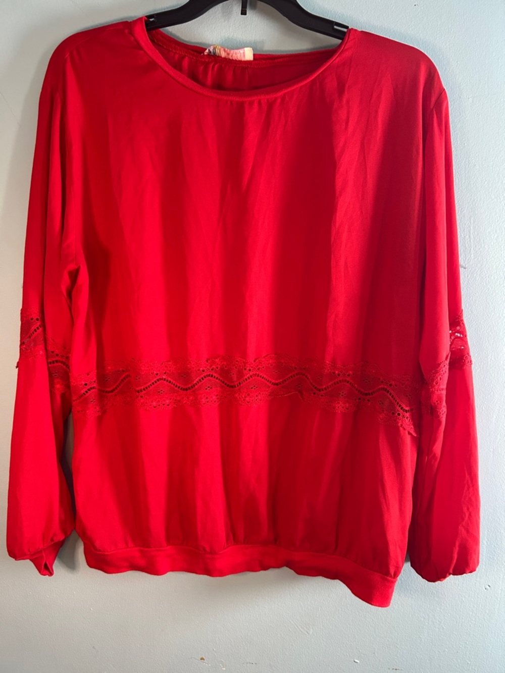 MIA Red Long-Sleeve Scoop Neck Top with Eyelet Waist Detail